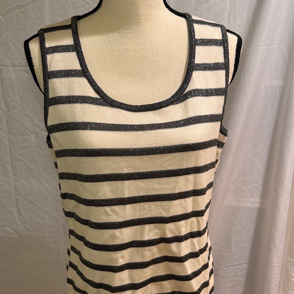 St. John Sparkling Silver and Cream Striped Tank
